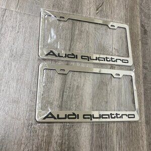 2 Pack Quattro Mirror Chrome Finish Stainless Steel Metal License Plate Frame